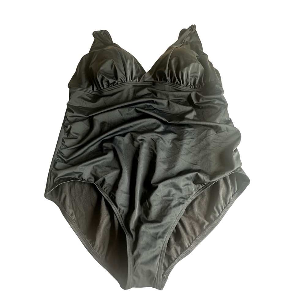 Time and Tru Womens Black V Neck Ruched One Piece‎ Swimsuit Plus Size 2X 20W-22W